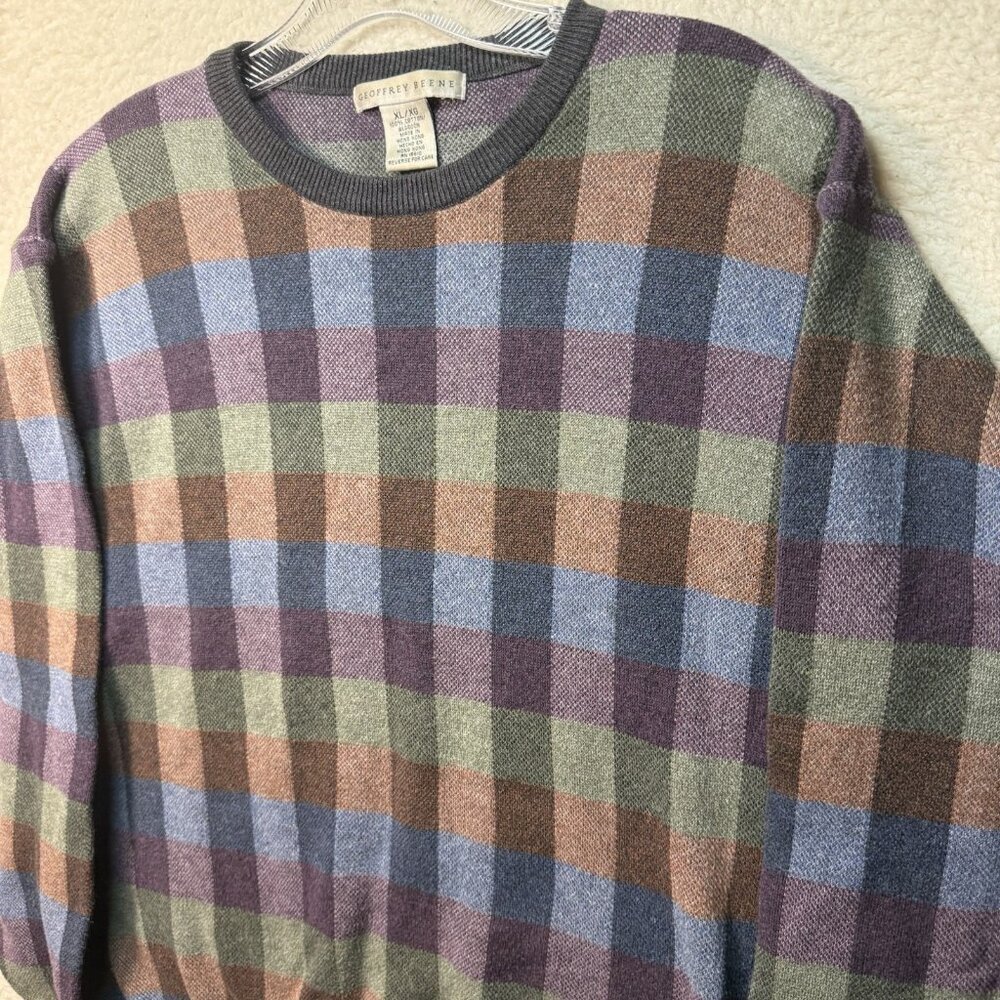 Vintage Multicolor Checkered Plaid Sweater Adult XL Geoffrey Beene Cotton